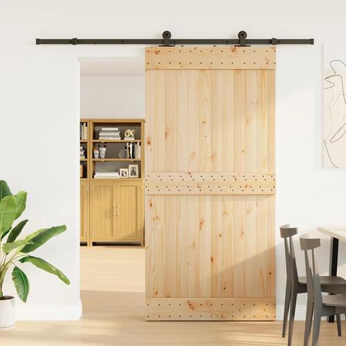Skydedør med monteringssæt 100x210 cm massivt fyrretræ