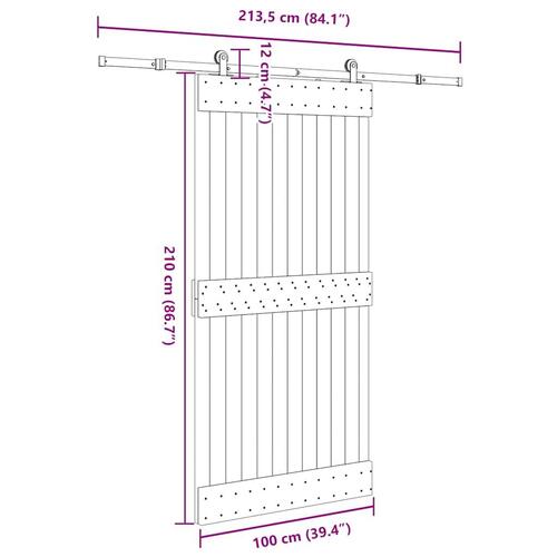 Skydedør med monteringssæt 100x210 cm massivt fyrretræ