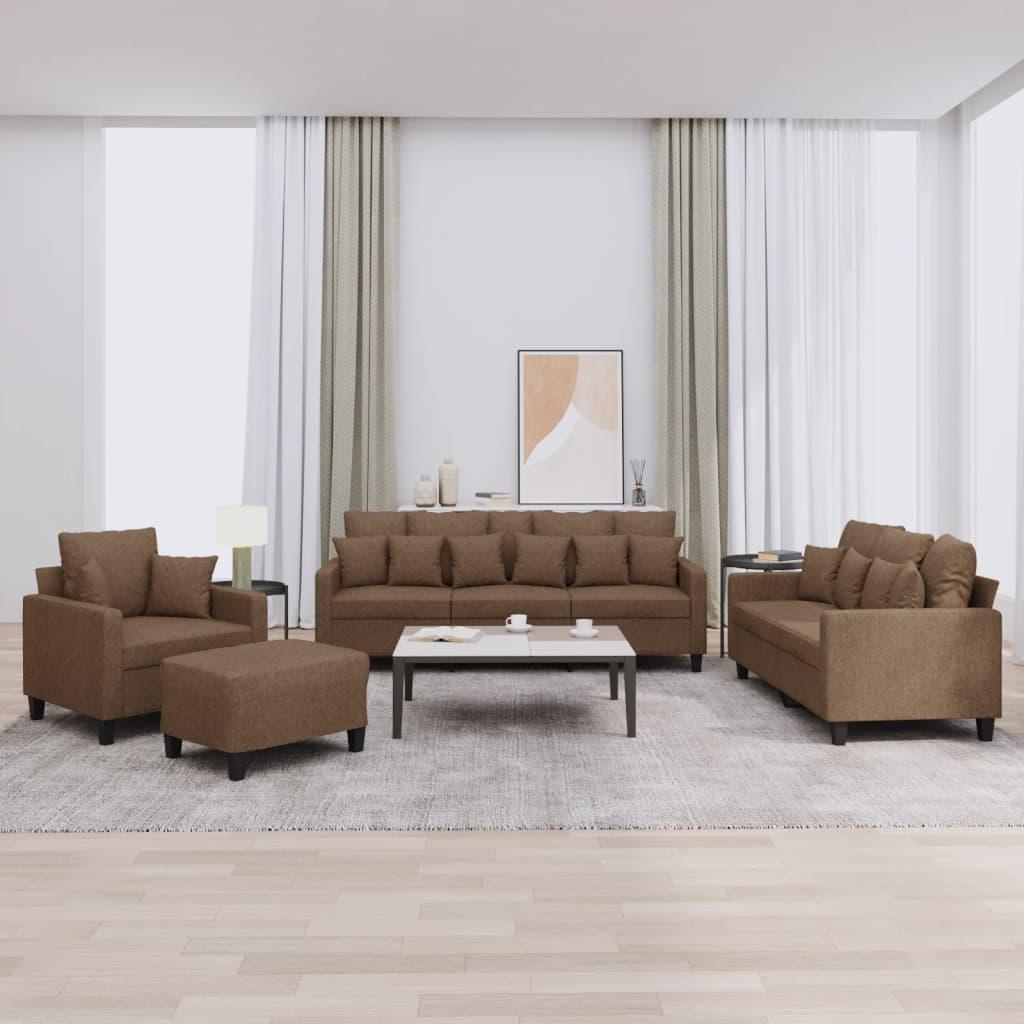 Sofasæt 4 dele med puder stof brun