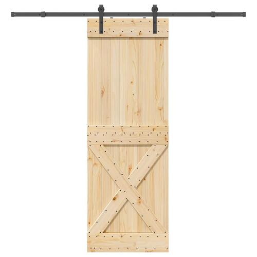 Skydedør med monteringssæt 80x210 cm massivt fyrretræ