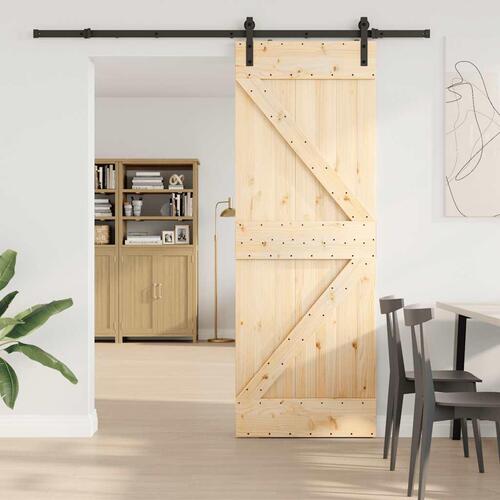 Skydedør med monteringssæt 70x210 cm massivt fyrretræ