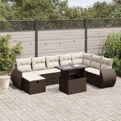 Sofasæt til haven 9 dele med hynder polyrattan brun