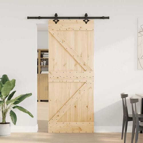 Skydedør med monteringssæt 85x210 cm massivt fyrretræ
