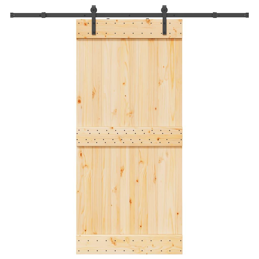 Skydedør med monteringssæt 95x210 cm massivt fyrretræ