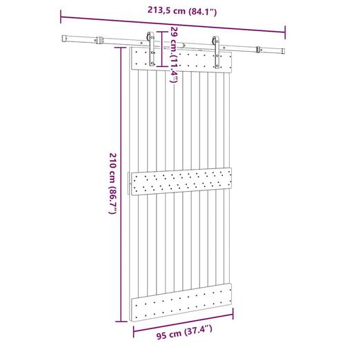 Skydedør med monteringssæt 95x210 cm massivt fyrretræ