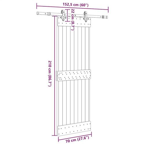 Skydedør med monteringssæt 70x210 cm massivt fyrretræ