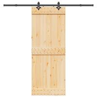 Skydedør med monteringssæt 80x210 cm massivt fyrretræ