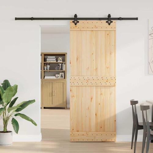 Skydedør med monteringssæt 80x210 cm massivt fyrretræ
