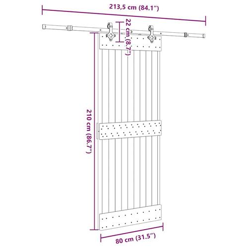 Skydedør med monteringssæt 80x210 cm massivt fyrretræ