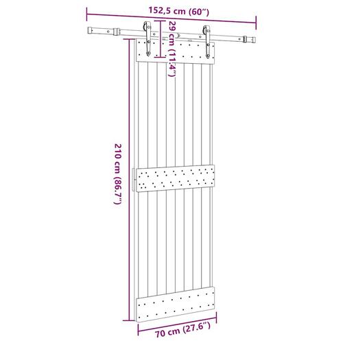 Skydedør med monteringssæt 70x210 cm massivt fyrretræ