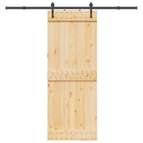 Skydedør med monteringssæt 80x210 cm massivt fyrretræ