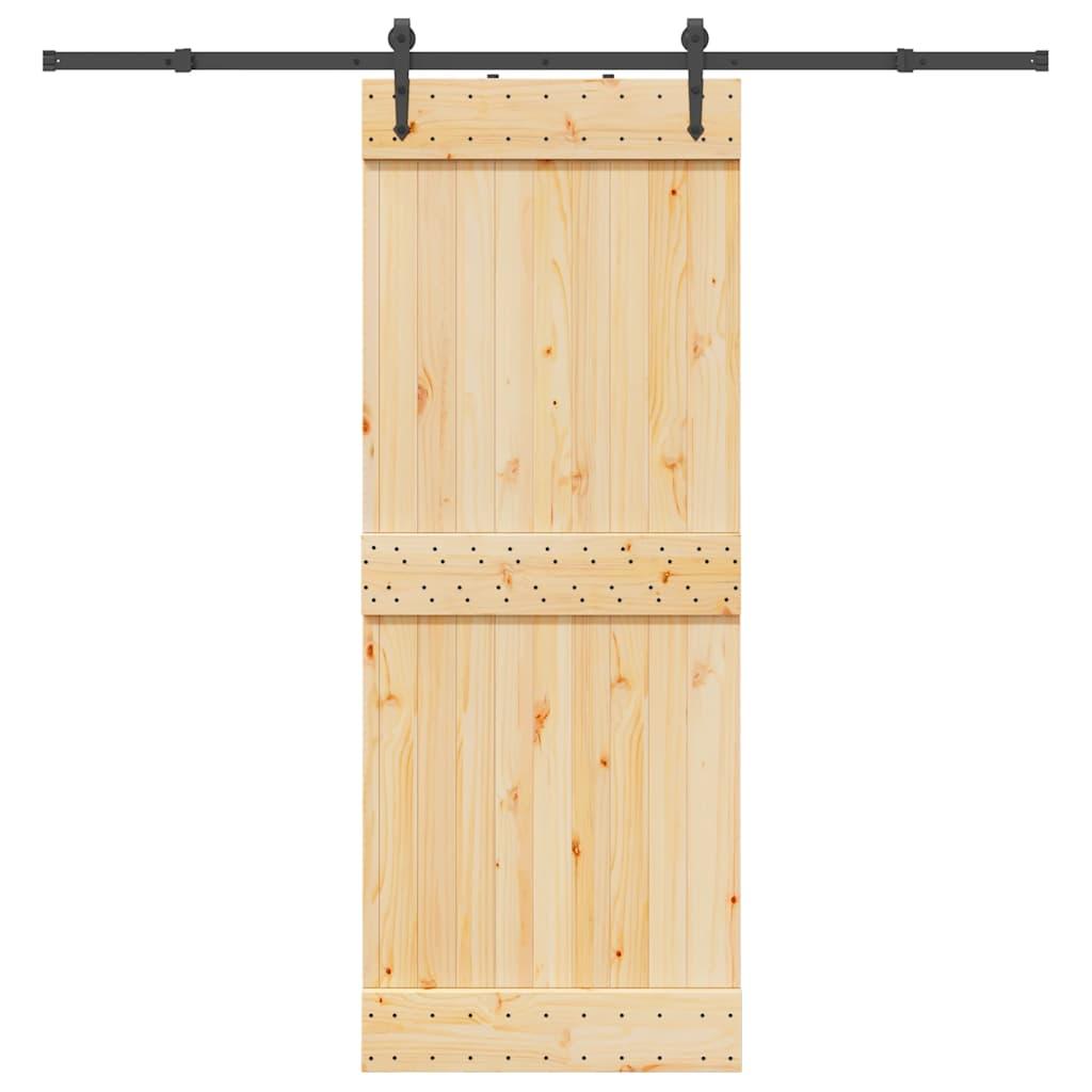Skydedør med monteringssæt 80x210 cm massivt fyrretræ