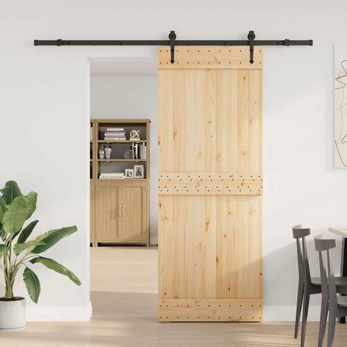 Skydedør med monteringssæt 80x210 cm massivt fyrretræ