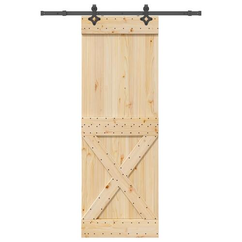 Skydedør med monteringssæt 80x210 cm massivt fyrretræ