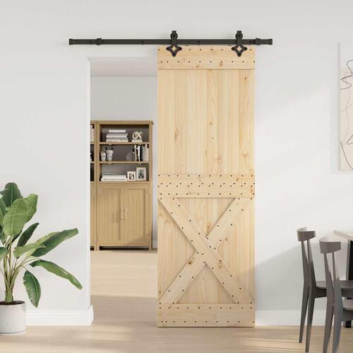 Skydedør med monteringssæt 80x210 cm massivt fyrretræ