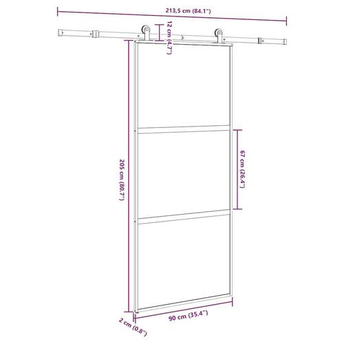 Skydedør med hardwaresæt 90x205 cm hærdet glas og aluminium