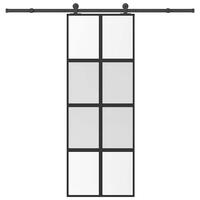 Skydedør med hardwaresæt 76x205 cm hærdet glas og aluminium