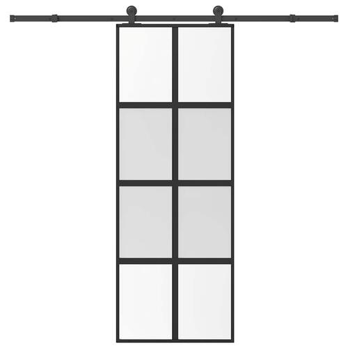 Skydedør med hardwaresæt 76x205 cm hærdet glas og aluminium