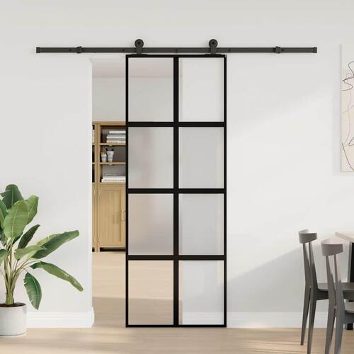 Skydedør med hardwaresæt 76x205 cm hærdet glas og aluminium