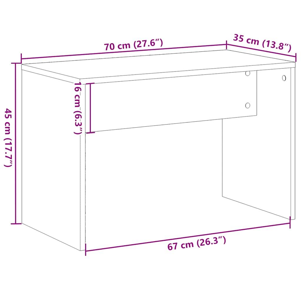 Skammel til makeupbord 70x35x45 cm konstrueret træ antikt træ