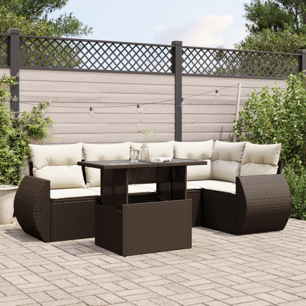 Sofasæt til haven i polyrattan - 6 dele med hynder, brun