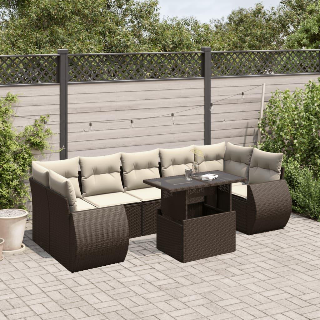 Sofasæt til haven 8 dele med hynder polyrattan brun