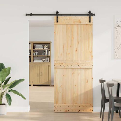 Skydedør med monteringssæt 85x210 cm massivt fyrretræ