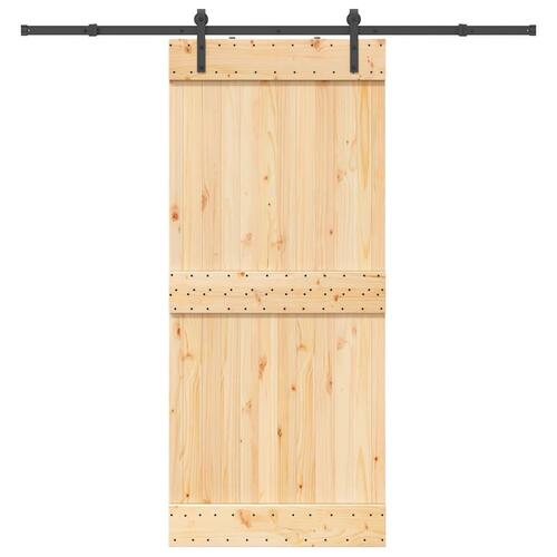 Skydedør med monteringssæt 90x210 cm massivt fyrretræ