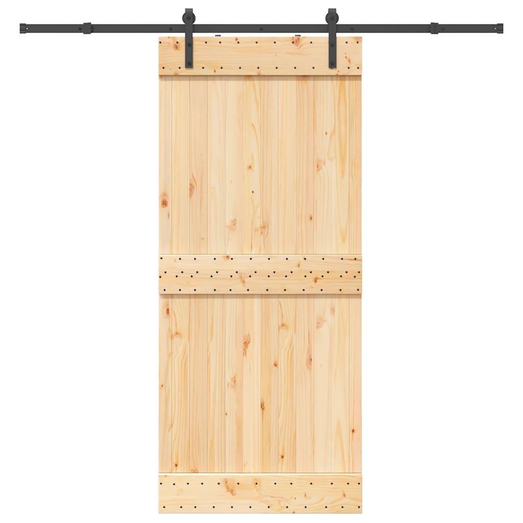 Skydedør med monteringssæt 90x210 cm massivt fyrretræ