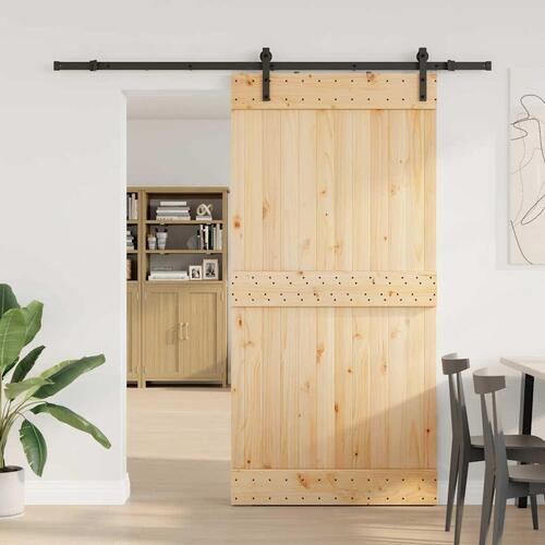 Skydedør med monteringssæt 100x210 cm massivt fyrretræ