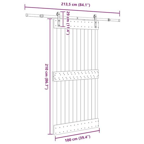 Skydedør med monteringssæt 100x210 cm massivt fyrretræ