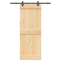Skydedør med monteringssæt 80x210 cm massivt fyrretræ