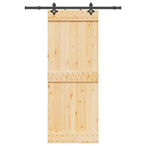 Skydedør med monteringssæt 80x210 cm massivt fyrretræ