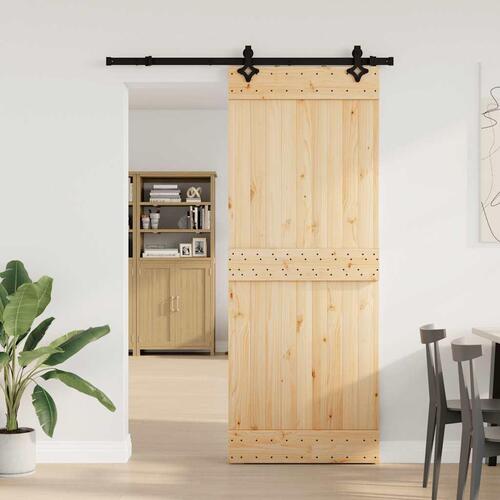Skydedør med monteringssæt 80x210 cm massivt fyrretræ