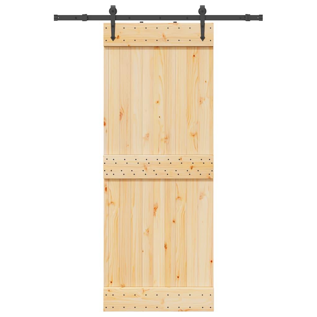 Skydedør med monteringssæt 80x210 cm massivt fyrretræ