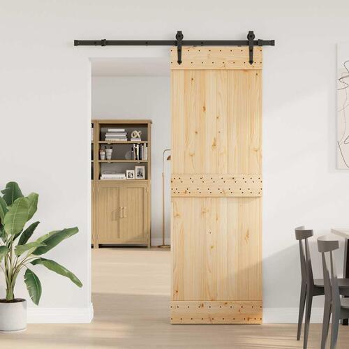 Skydedør med monteringssæt 80x210 cm massivt fyrretræ