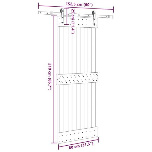 Skydedør med monteringssæt 80x210 cm massivt fyrretræ