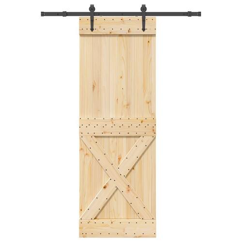 Skydedør med monteringssæt 80x210 cm massivt fyrretræ