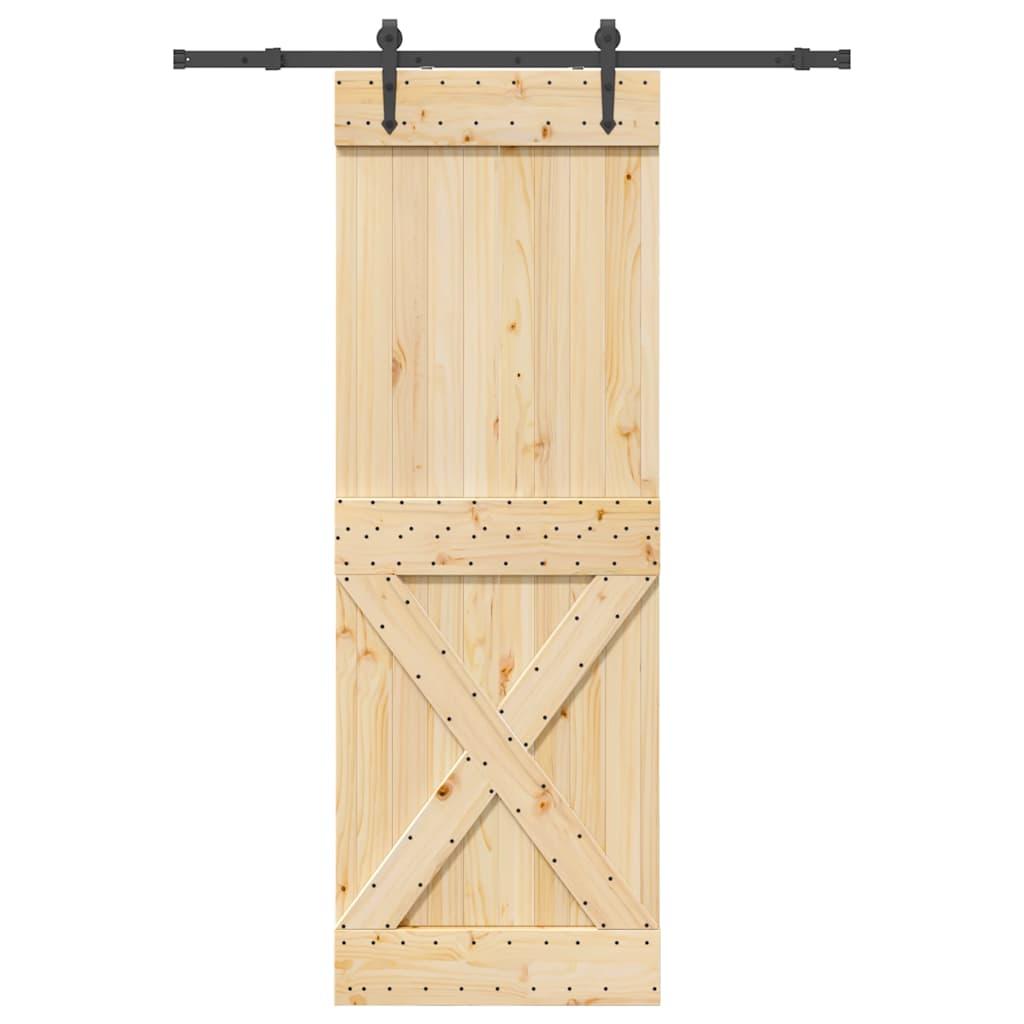 Skydedør med monteringssæt 80x210 cm massivt fyrretræ