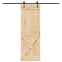 Skydedør med monteringssæt 80x210 cm massivt fyrretræ