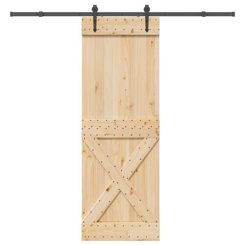 Skydedør med monteringssæt 80x210 cm massivt fyrretræ