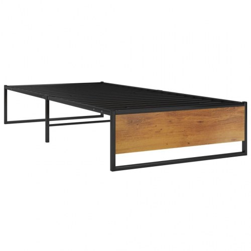 Sengestel 100x200 cm i sort metal med trælook gavl