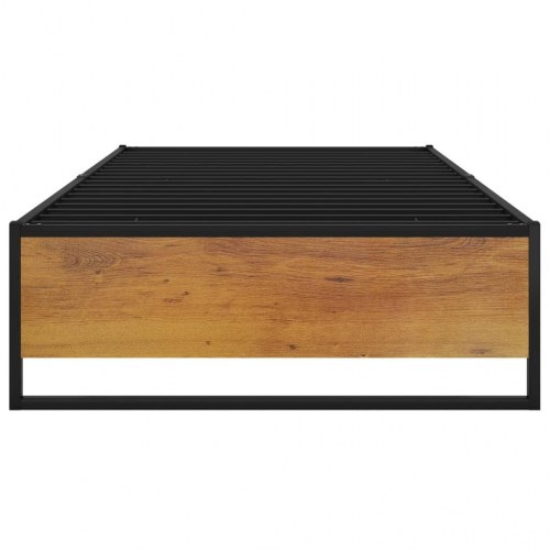 Sengestel 100x200 cm i sort metal med trælook gavl