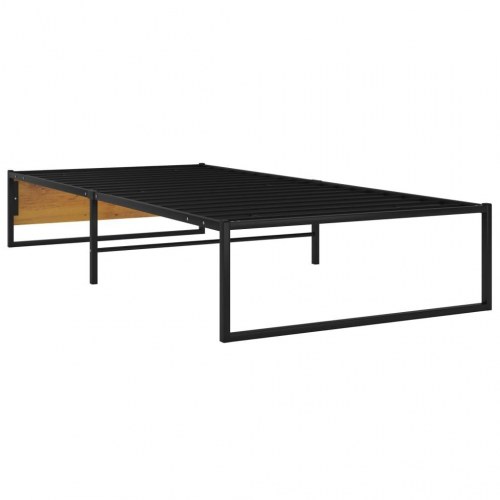 Sengestel 100x200 cm i sort metal med trælook gavl