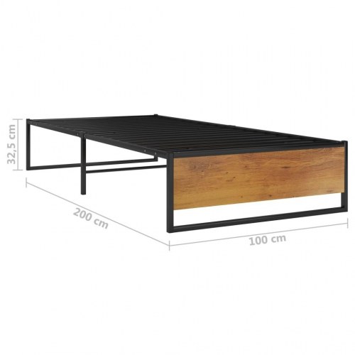 Sengestel 100x200 cm i sort metal med trælook gavl