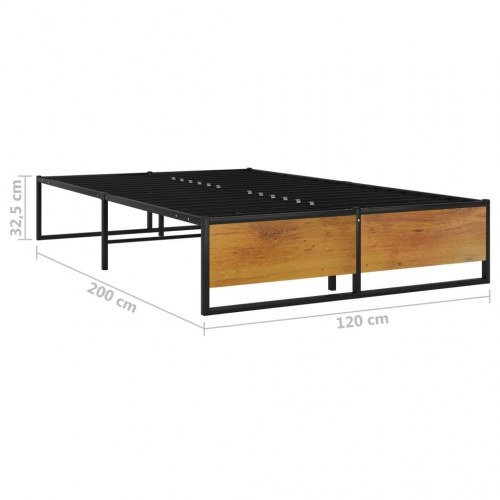 Sengestel 120x200 cm - metal i sort med trælook