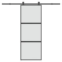 Skydedør med hardwaresæt 76x205 cm hærdet glas og aluminium