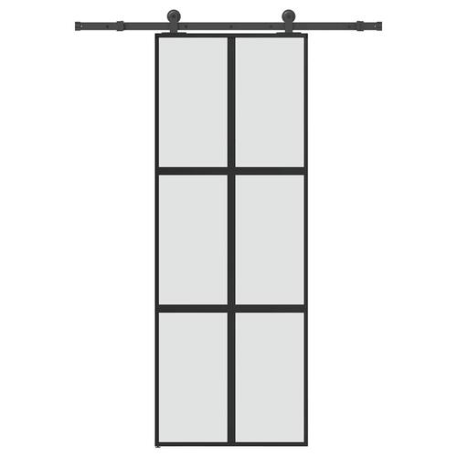 Skydedør med hardwaresæt 76x205 cm hærdet glas og aluminium