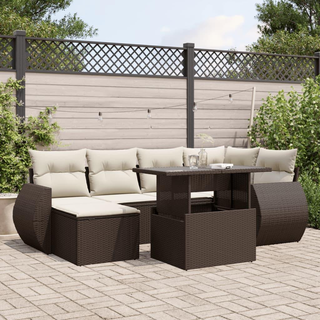 Havesofasæt i polyrattan - 7 dele med hynder, brun