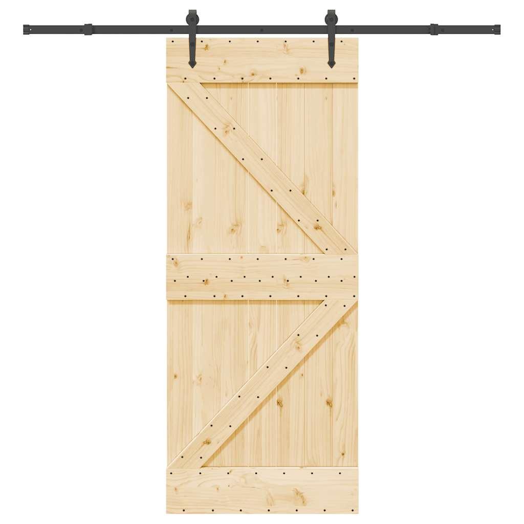 Skydedør med monteringssæt 85x210 cm massivt fyrretræ